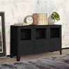 Image de vidaXL Buffet Industriel Armoire Latérale Meuble de Rangement Armoire de Rangement Salle de Séjour Maison Intérieur Noir 105x35x62 cm Métal et Verre