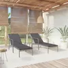 Image de vidaXL Chaises longues 2 pcs avec table Résine tressée Gris