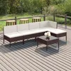 Image de vidaXL Salon de jardin, 6 pcs avec coussins, Résine tressée Marron