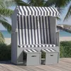 Image de vidaXL Strandkorb avec auvent résine tressée et bois solide bleu blanc318651
