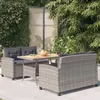 Image de vidaXL Ensemble à dîner de jardin 3pcs et coussins gris Résine tressée 3095248
