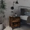 Image de vidaXL Table de Chevet avec Pieds en Métal, Armoire de Nuit avec 2 Tiroirs, Armoire de Lit avec Rangement, Meuble de Chambre, Chêne Fumé