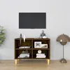 Image de Meuble TV avec pieds en bois massif Chêne fumé 69,5x30x50 cm