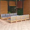 Image de vidaXL Salon de jardin 9 pcs avec coussins gris bois de pin massif 3096141