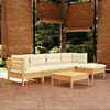 Image de Salon de jardin 6 pcs avec coussins crème bois de pin