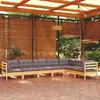 Image de vidaXL Salon de jardin 7 pcs avec coussins gris bois de pin solide 3096694