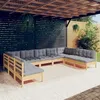 Image de vidaXL Salon de jardin 9 pcs avec coussins gris bois de pin solide 3097174