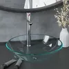 Image de vidaXL Lavabo de bain avec robinet et drain à poussoir Verre trempé