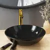 Image de Vidaxl Lavabo de Salle de Bain avec Robinet et Bouchon, Noir, Verre Trempé