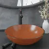 Image de vidaXL Lavabo de bain avec robinet et drain à poussoir Verre trempé, 42 x 14 cm (Diam. x H), Brun