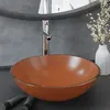 Image de vidaXL Lavabo de bain avec robinet et drain à poussoir Verre trempé, 8.23kg, 42 x 14 cm (Diam. x H), Brun