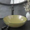 Image de vidaXL Lavabo de bain avec robinet et drain à poussoir Verre trempé, 42 x 14 cm (Diam. x H), Or