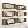 Image de vidaXL 6x Étagères Murales Cube Suspendues Étagères Flottantes Organisateur de Stockage Rangement Intérieur Chêne Fumé 60x15x23 cm Bois