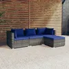Image de vidaXL Salon de jardin 4 pcs avec coussins Résine tressée Gris 3101646