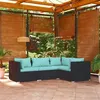 Image de Salon de jardin modulable Vidaxl resine tressee bleu 3 pieces 4 personnes