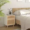 Image de Table de chevet Blanc Bois de pin massif et rotin naturel