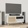 Image de vidaXL Tv-meubel 80x30x40 cm massief grenenhout en rattan wit345612