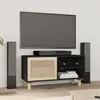 Image de Meuble TV Noir 80x30x40 cm Bois de pin massif et rotin naturel