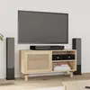 Image de Meuble TV Marron 80x30x40cm Bois de pin massif et rotin naturel