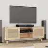 Image de Meuble TV Marron 105x30x40 cm Bois de pin massif rotin naturel