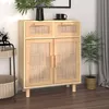 Image de Buffet Marron 60x30x75 cm Bois de pin massif et rotin naturel