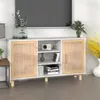 Image de Buffet Blanc 105x30x60 cm Bois de pin massif et rotin naturel