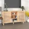 Image de Buffet Marron 105x30x60 cm Bois de pin massif et rotin naturel