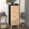 Image de Buffet Noir 40x30x90 cm Bois de pin massif et rotin naturel