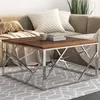 Image de vidaXL Table basse argenté inox et bois de mélèze massif349949