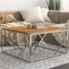 Image de vidaXL Table basse argenté acier inoxydable et bois massif d'acacia349951