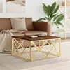 Image de vidaXL Table basse doré acier inoxydable et bois massif récupération349974