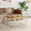 Image de Table basse argenté acier inoxydable et bois massif d acacia