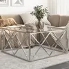 Image de vidaXL Table basse argenté acier inoxydable et verre trempé 349977