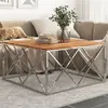 Image de vidaXL Table basse argenté acier inoxydable et bois massif d'acacia349983