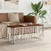 Image de vidaXL Table basse acier inoxydable et bois massif de récupération350053