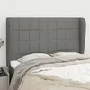 Image de vidaXL Hoofdbord met randen 147x23x118/128 cm stof donkergrijs3117955