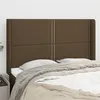 Image de vidaXL Hoofdbord met randen 147x16x118/128 cm stof donkerbruin3119441