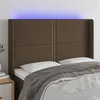 Image de vidaXL Hoofdbord LED 147x16x118/128 cm stof donkerbruin3123909