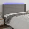 Image de vidaXL Hoofdbord LED 203x16x118/128 cm stof donkergrijs3124211