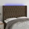 Image de vidaXL Hoofdbord LED 147x16x118/128 cm stof donkerbruin3124385