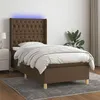 Image de vidaXL Sommier à Lattes de Lit avec Matelas et LED, Lit Rembourré, Lit Simple, Lit Adulte de Chambre à Coucher Intérieur, Moderne, Marron Foncé 90x190cm Tissu