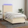 Image de vidaXL Sommier à Lattes de Lit avec Matelas et LED, Lit Rembourré, Lit Simple, Lit Adulte de Chambre à Coucher Intérieur, Moderne, Crème 90x200 cm Tissu 3134930