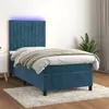 Image de vidaXL Boxspring met matras en LED fluweel donkerblauw 90x200 cm3136225