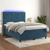 Image de vidaXL Boxspring met matras en LED fluweel donkerblauw 140x190 cm3136303