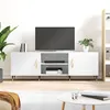 Image de vidaXL Meuble TV, Armoire de Télévision avec 4 Compartiments, Meuble Télé avec Pieds Salle de Séjour, Moderne, Blanc Bois d'Ingénierie 829076