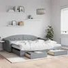 Image de vidaXL Lit de jour avec gigogne et tiroirs gris clair 100x200 cm tissu 3197571