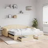 Image de vidaXL Slaapbank met onderschuifbed en lades 100x200 cm stof cràme3197593