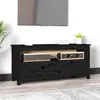 Image de vidaXL Meuble TV Noir 114x35x52 cm Bois de pin massif821506