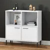 Image de vidaXL Bibliothèque avec pieds en métal Blanc 90x35x90,5 cm Bois OSLO351017