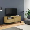 Image de vidaXL Meuble TV avec pieds en métal Marron Bois de pin massif OSLO351021